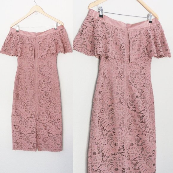 Keepsake The Label Blush Star Crossed Off Shoulder Lace Midi Dress S Mauve Pink - Picture 7 of 15
